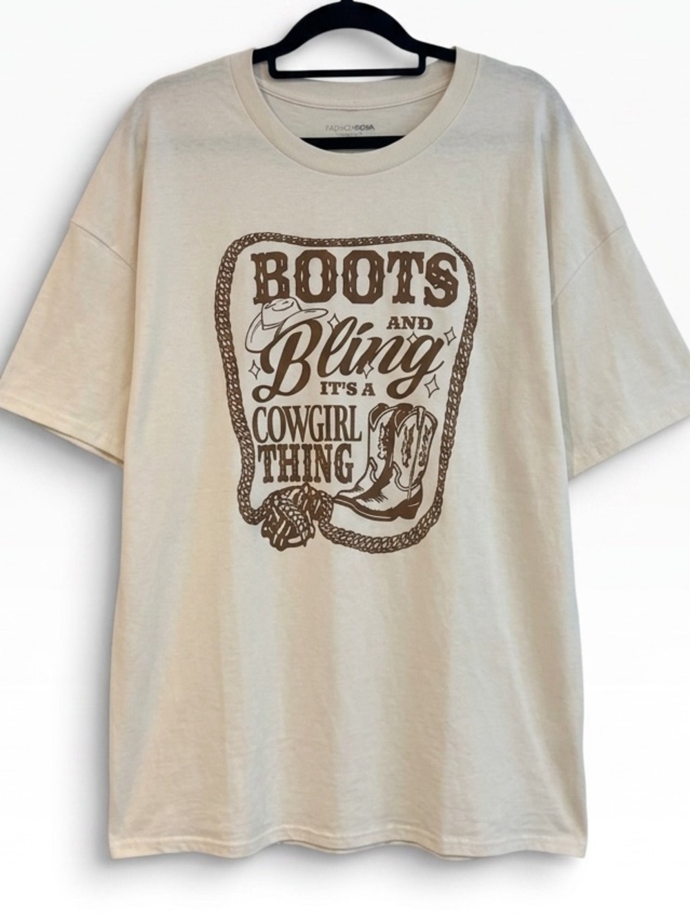 Fashion Nova Boots And Bling Cowgirl Thing Oversized Graphic Tee Bone Cream 2X